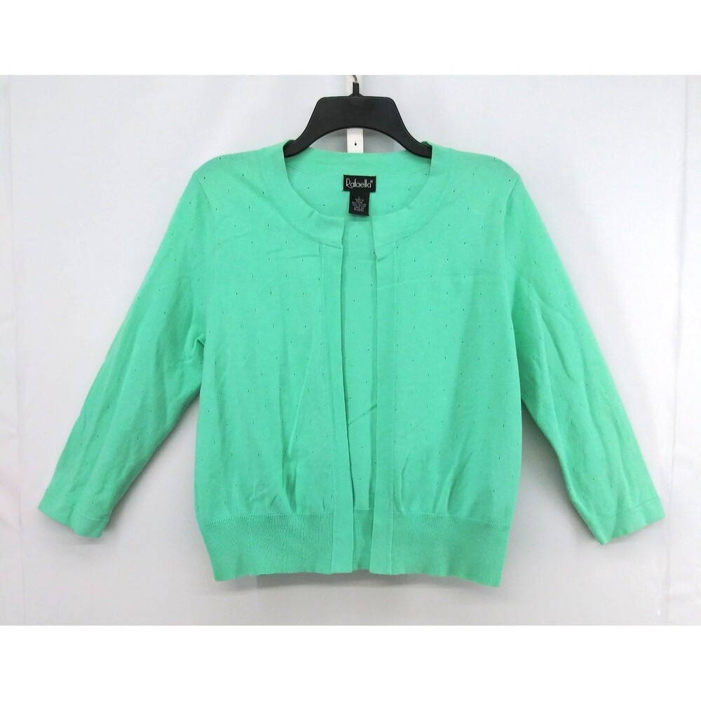 Rafaella Sweater Women Large Mint Green Long Sleeve Open Front Knit Cardigan Top